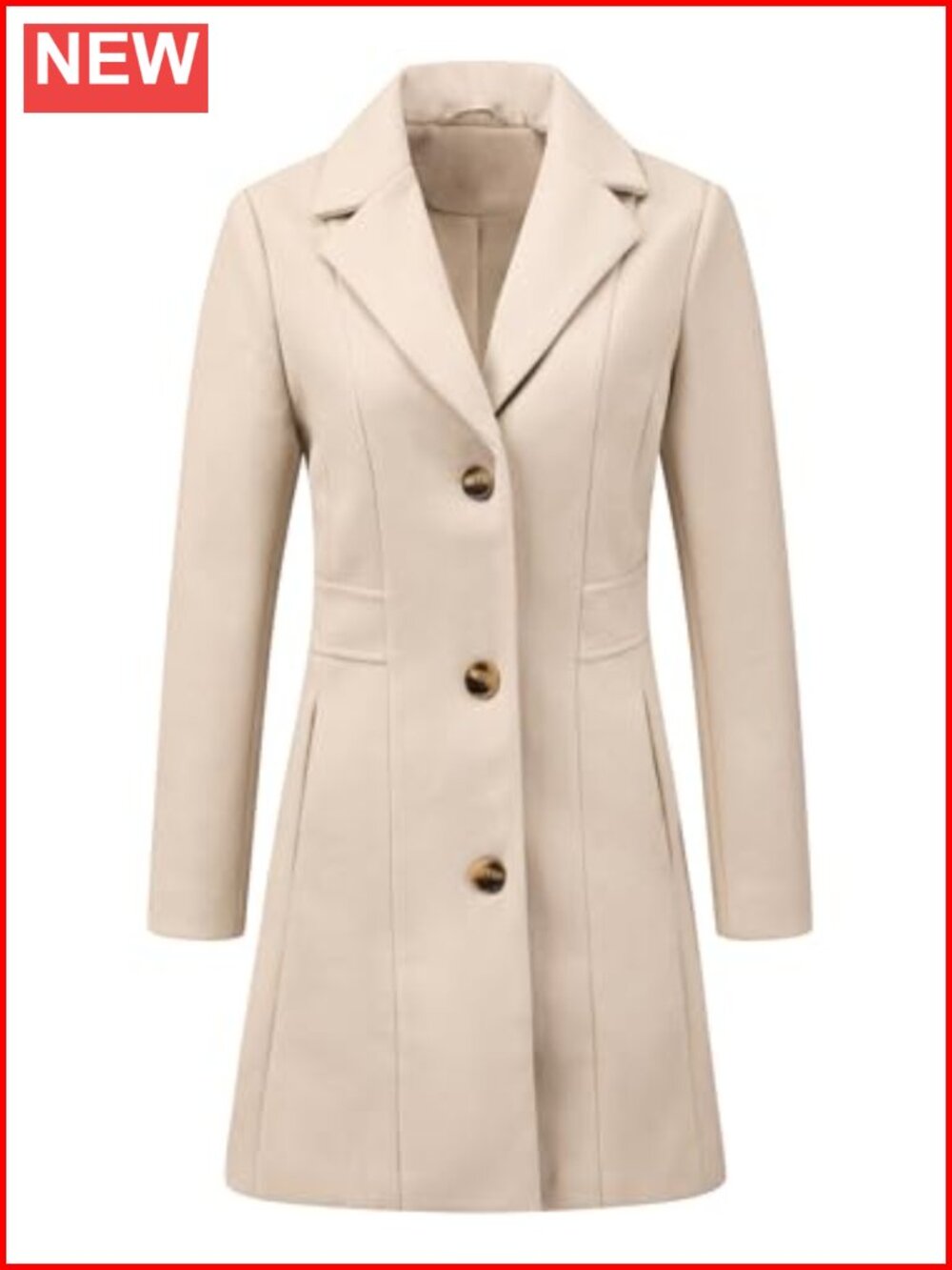 Women's Elegant Long Pea Coat Fully Lined Single Breasted Winter Trench